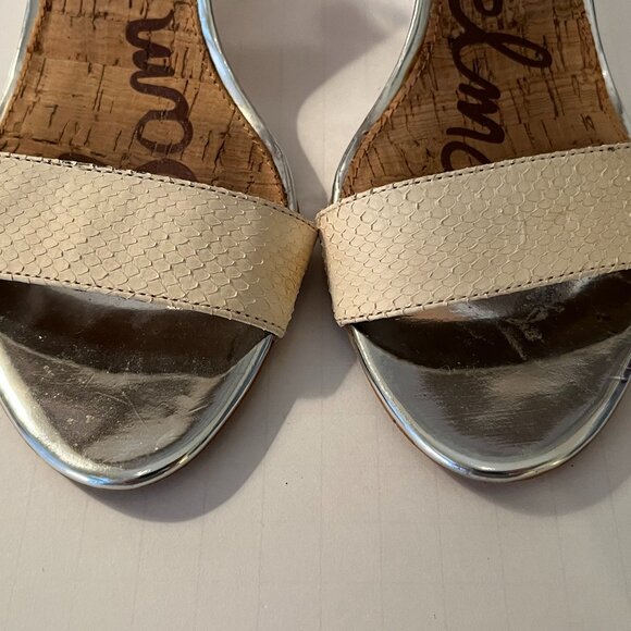 Sam Edelman Sophie Wedge Sandal Open Toe Tan Silver Cream Ankle Strap Women 8.5M - Picture 5 of 14